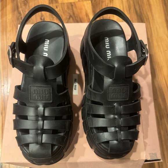 Miu Miu Black Flatform Fisherman’s Caged Platform Leather Sandals size 39 - Picture 3 of 9
